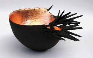 Claire Palastanga 'Wave' black earthenware with gold leaf
