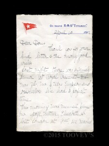 Original Titanic Letter at Toovey's Auction ©Toovey's
