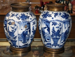 A pair of 18th Century Dutch Delft blue and white vases