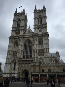 Westminster Abbey beneath the grey skies of Remembrance Sunday