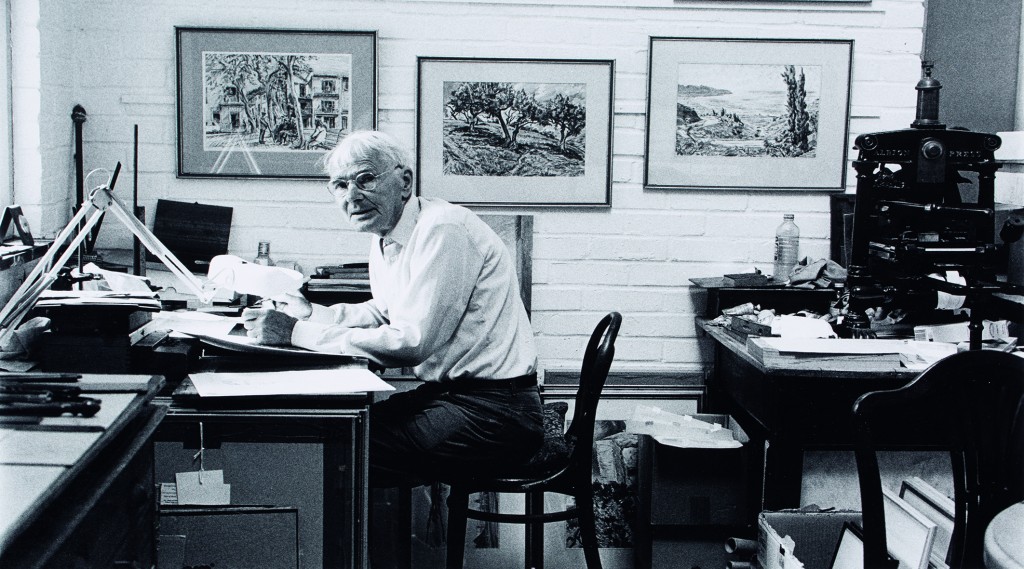 Edgar Holloway in his studio at Woodbarton by Bernard Mitchell © Bernard Mitchell, 1996