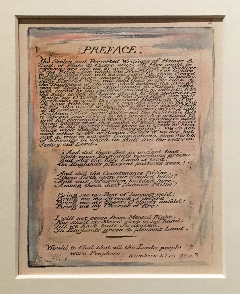 William Blake, ‘Preface, plate 2 from Milton a Poem’, etching and watercolour © The British Museum, London